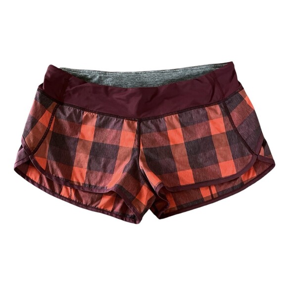 Lululemon Size 10 Speed Short With Liner Womens Yama Check Flaming Tomato Red - Picture 3 of 16